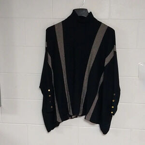 ALFANI BLACK WITH GOLD STRIPES,‎ LONG RIBBED BUTTON DETAIL SLEEVE PONCHO